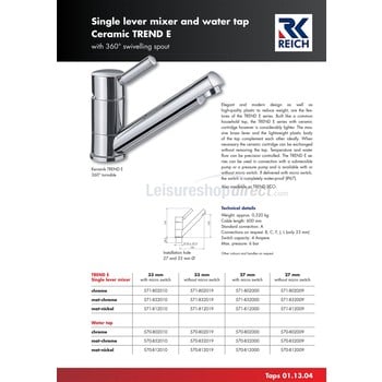 Reich Keramik Trend E Single Lever Mixer Tap 33mm with micro switch